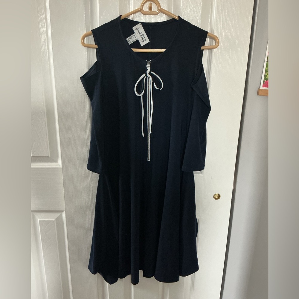 Joseph Ribkoff Navy Cold-Shoulder Dress - Picture 2 of 7